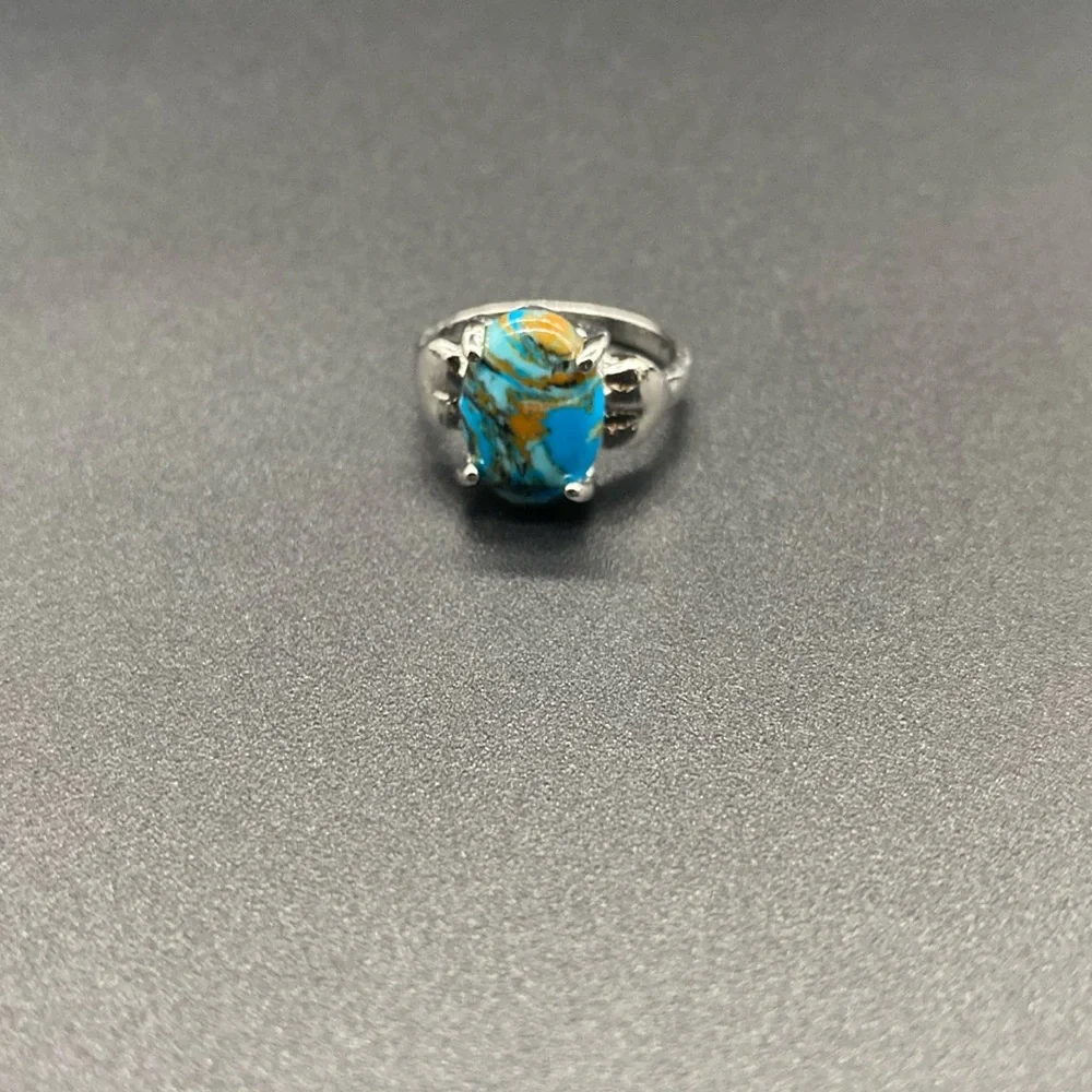 Item 198 Aqua Marine Blue And Brown Gem Ring Sz 7.5